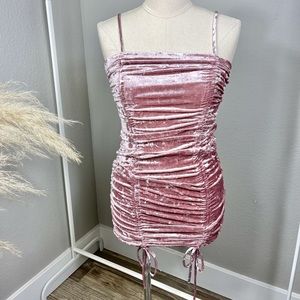 Rose Velvet Front Shirring Tie Mini Dress